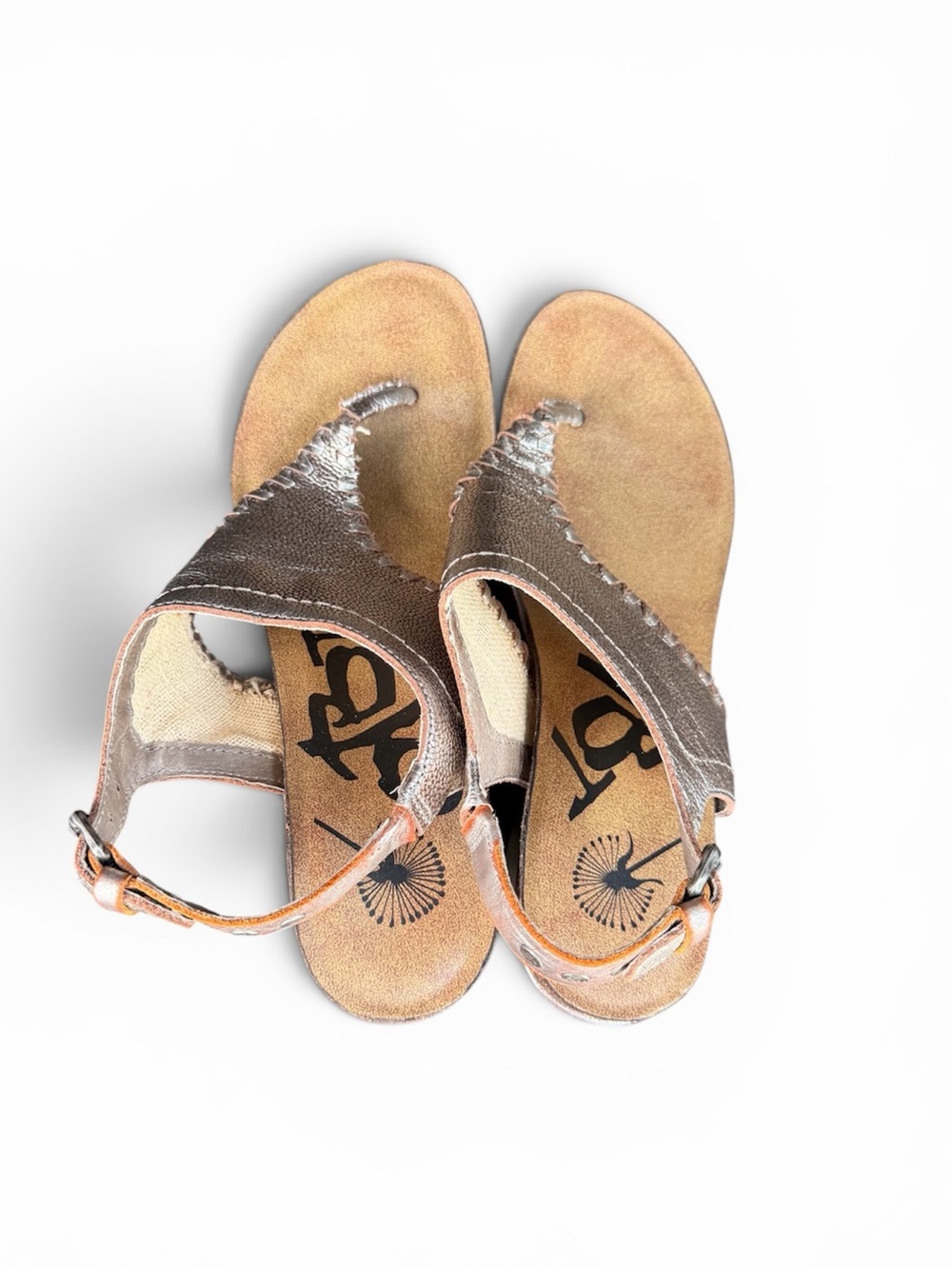 OTBT Meditate Silver Metallic Leather Sandals Size 8.5M